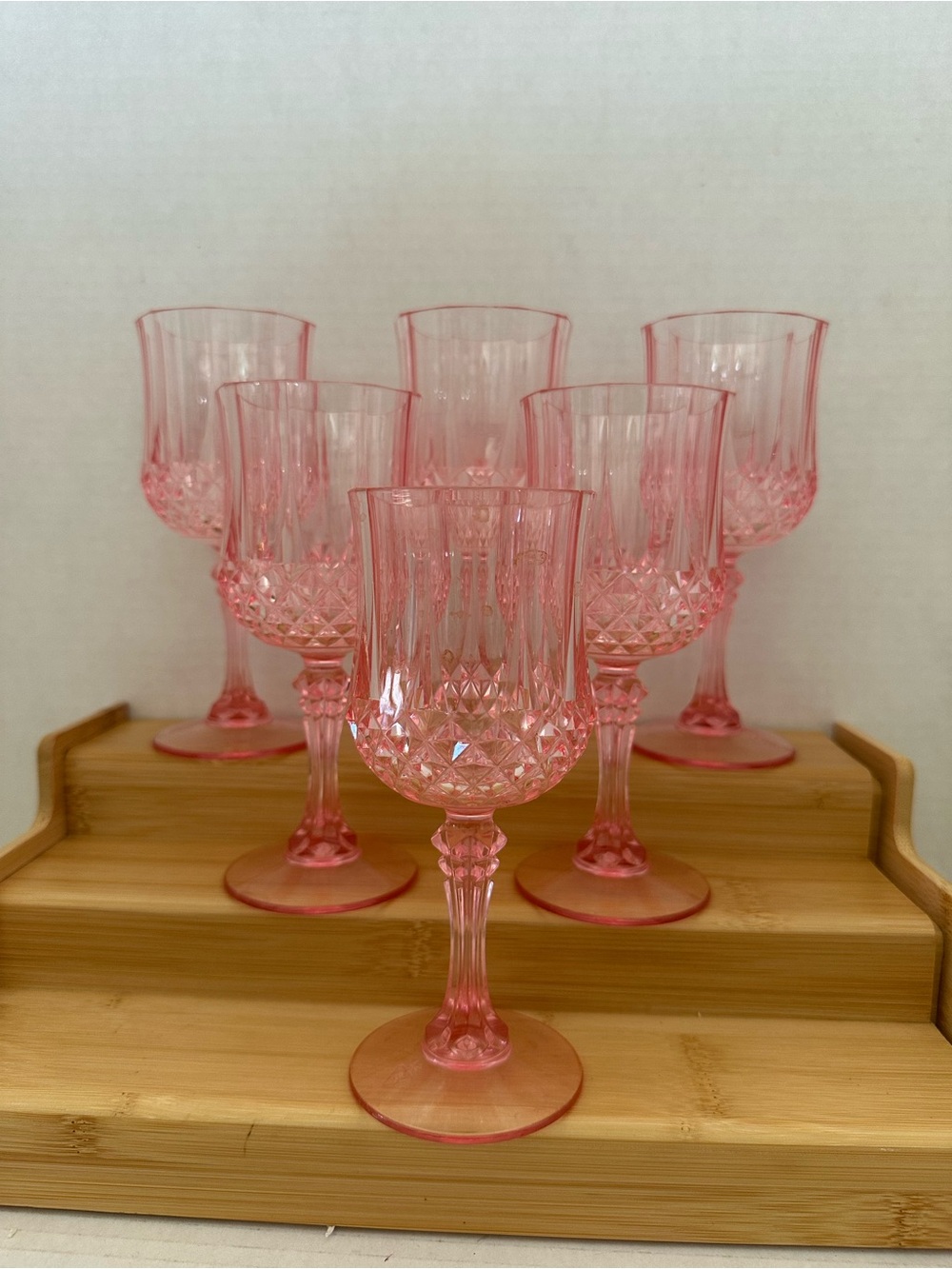 Pink Diamond-Cut Stemmed Acrylic Wine Glasses - Set of 6 #4